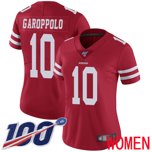 San Francisco 49ers Limited Red Women #10 Jimmy Garoppolo Home NFL Jersey 100th Season Vapor Untouchable->youth nfl jersey->Youth Jersey